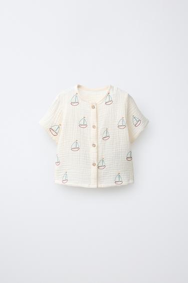 Zara BOAT TEXTURE SHIRT - Ecru - Image 0