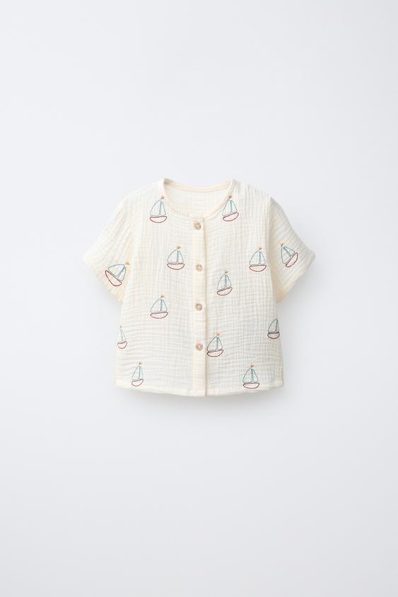 TEXTURED BOAT SHIRT - Ecru by Zara - Image 0