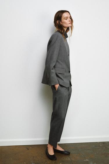 Zara ZW COLLECTION PLAID STRAIGHT PANTS - Gray