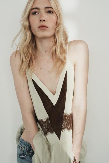 ROBE COURTE ENCAJE BIMATIÈRE - Marron / Vert de Zara - Image 2