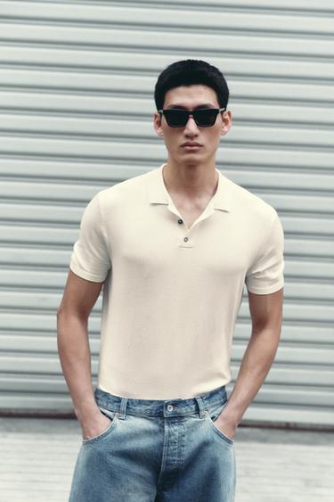 Zara 合身針織 POLO 衫 - 磨白色