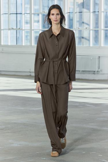 ZW COLLECTION PYJAMA-STYLE TROUSERS - Brown marl by Zara - Image 0