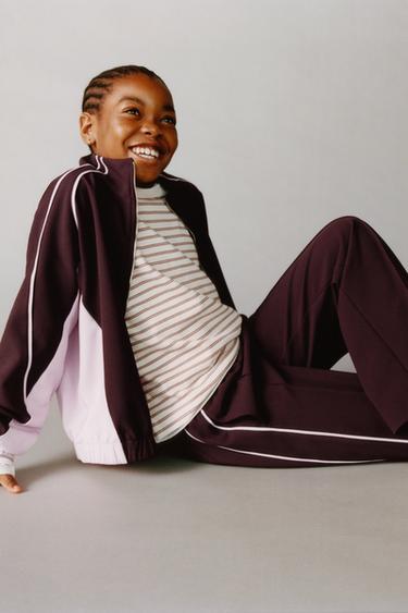 Zara CONTRASTING SWEATSHIRT - Burgundy