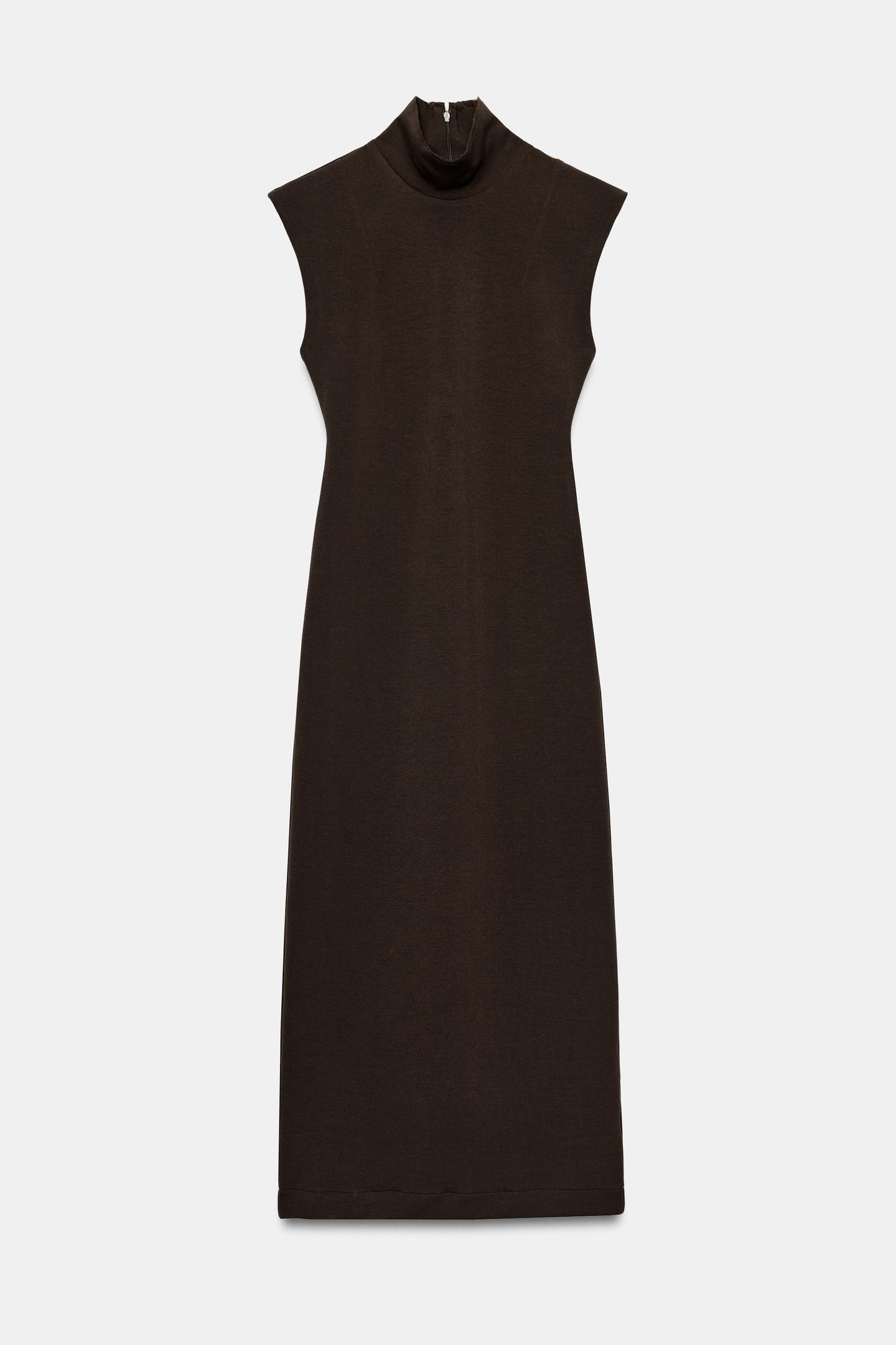 Женское платье Zara MIDI High-Neck, цвет: Коричневый — фото 6