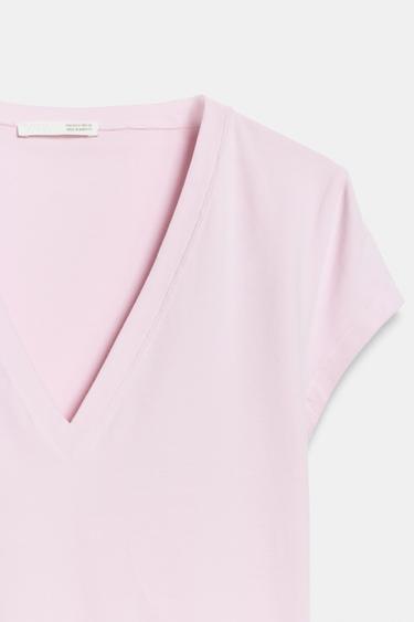 T-SHIRT COL EN V - Rose de Zara - Image 3