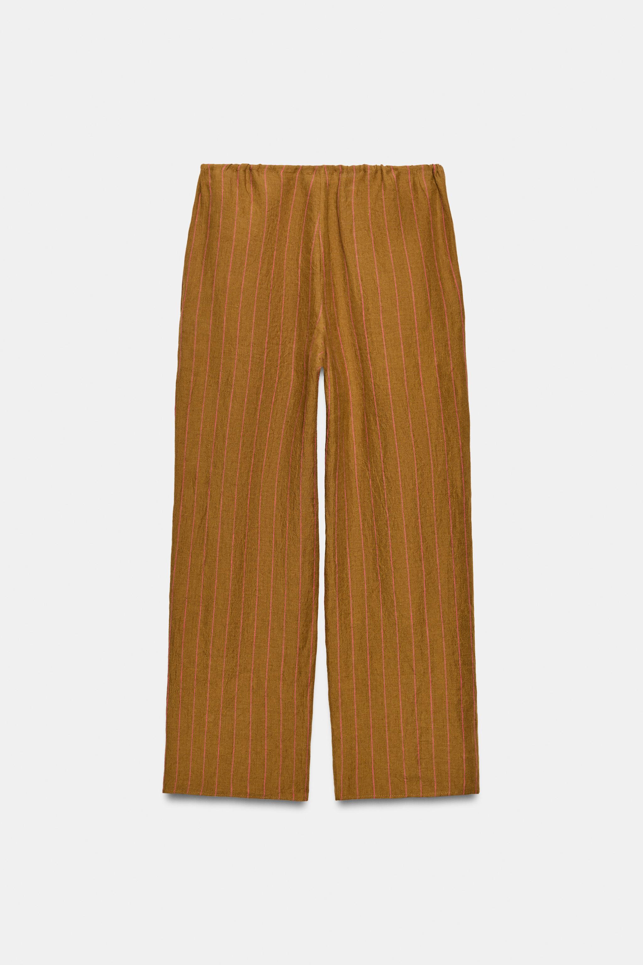 Женские брюки Zara 100% LINEN STRIPED TROUSERS — фото 5