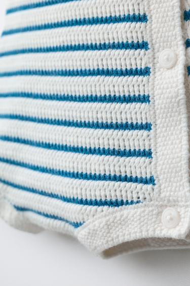 STRIPED KNIT SHORT DUNGAREES - Ecru by Zara - Image 3