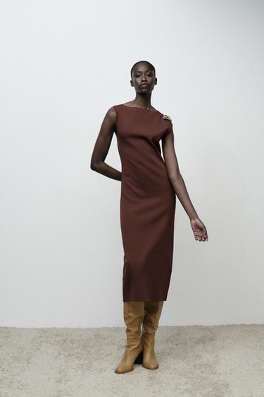 KNIT MIDI DRESS WITH GOLD APPLIQUÉ - Brown by Zara - Image 0