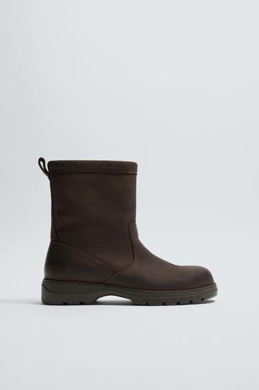 CHUNKY LEATHER BOOTS - Brown by Zara