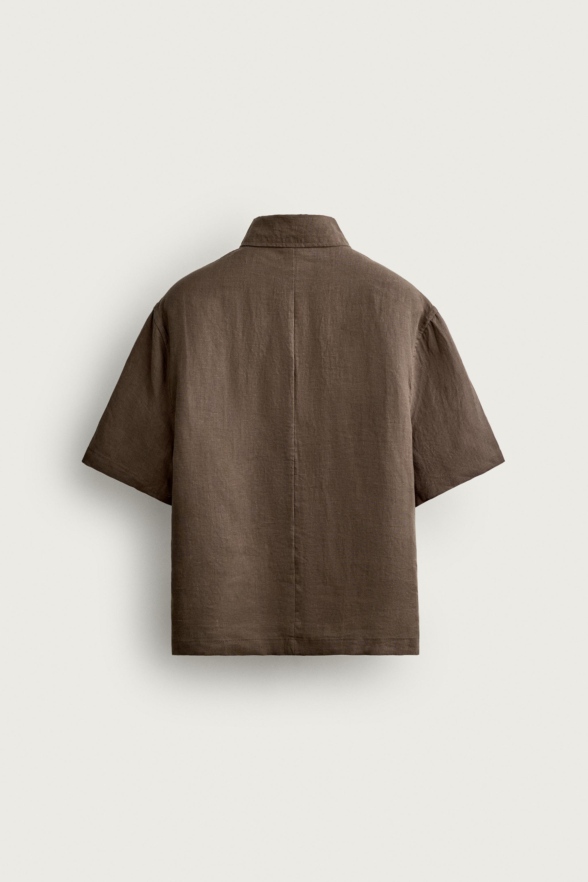 Мужские рубашки Zara 100% LINEN BOXY FIT POLO SHIRT — фото 7