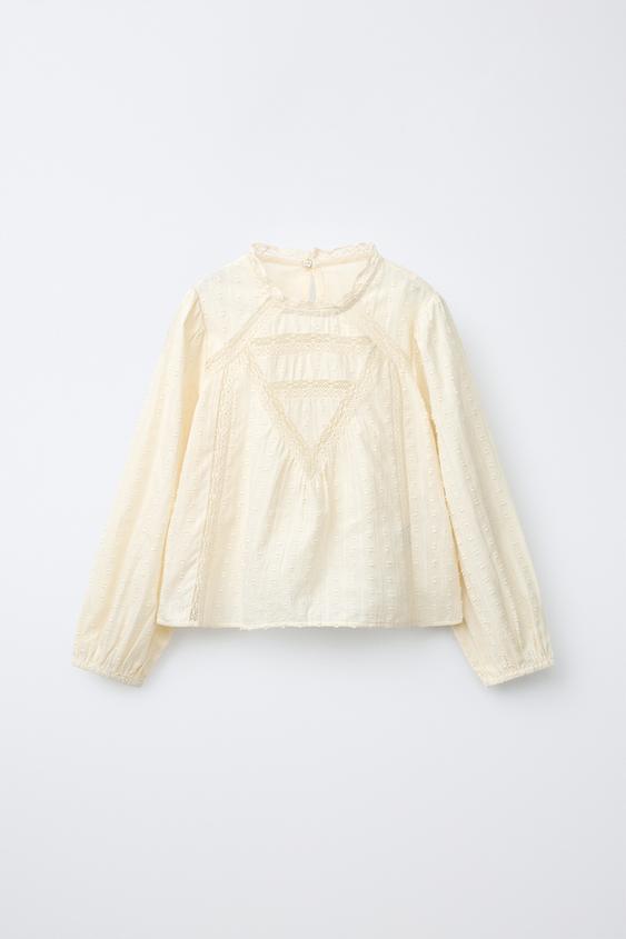 Zara LACE TRIM ROMANTIC SHIRT - Oyster-white - Image 0