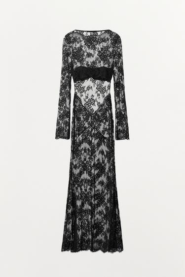 LONG LACE DRESS WITH BACK NECKLINE - Black by Zara - Image 7