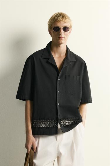 CHEMISE RELAXED FIT À FRISE - Noir de Zara