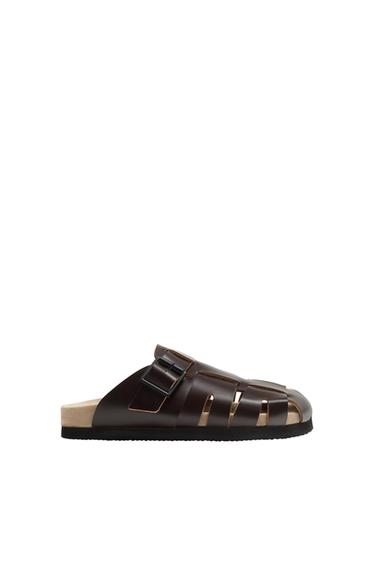 LEATHER CLOG CAGE SANDALS
