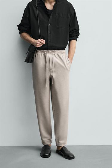 Zara COMFORT NON-IRON JOGGER-WAIST PANTS - Light tan