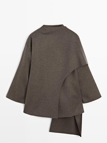 Zara Mid-length wool blend coat with scarf - Mink