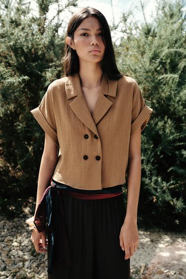 CROSSOVER SHORT SHIRT - Brown by Zara - Image 0