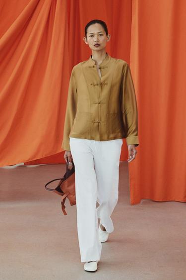 CAMISA SATINADA ALAMARES ZW COLLECTION - Mostaza de Zara