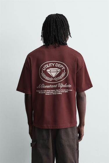 CONTRAST PRINT T-SHIRT - Maroon by Zara - Image 2