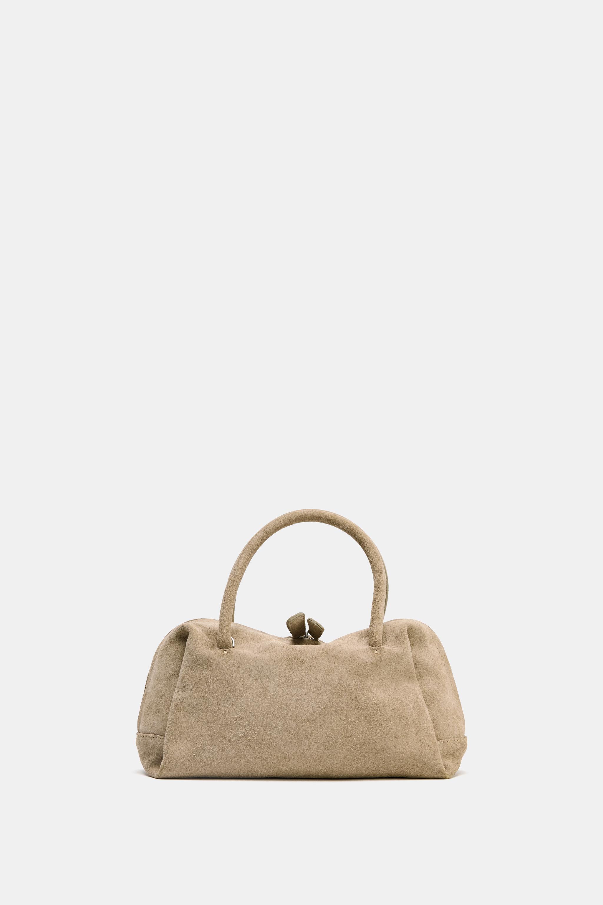 SPLIT LEATHER BOWLING BAG - Khaki Green | ZARA United States SPLIT LEATHER BOWLING BAG - Khaki Green | ZARA United States