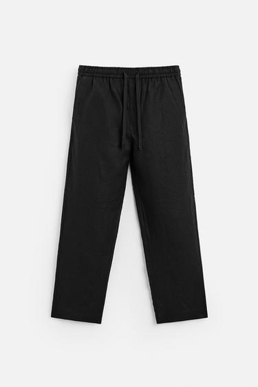 PANTALON 100 % LIN - Noir de Zara