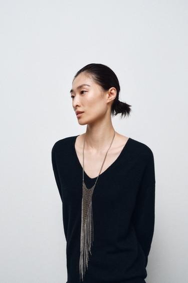 100% EXTRA-SOFT V-NECK WOOL JUMPER - Navy blue by Zara