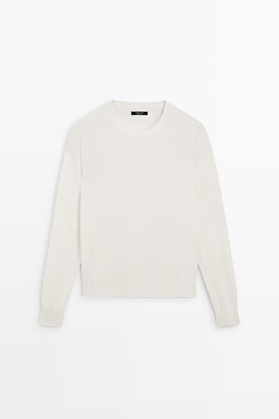 Zara Fine knit round neck sweater - Ecru - Image 0