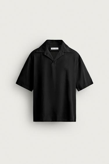 قميص بولو منسدل RELAXED FIT - أسود الخاص بـ Zara