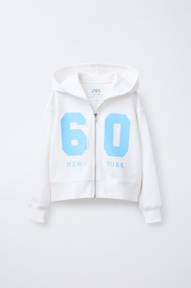 SUDADERA CROPPED CAPUCHA CREMALLERA VARSITY - Blanco de Zara