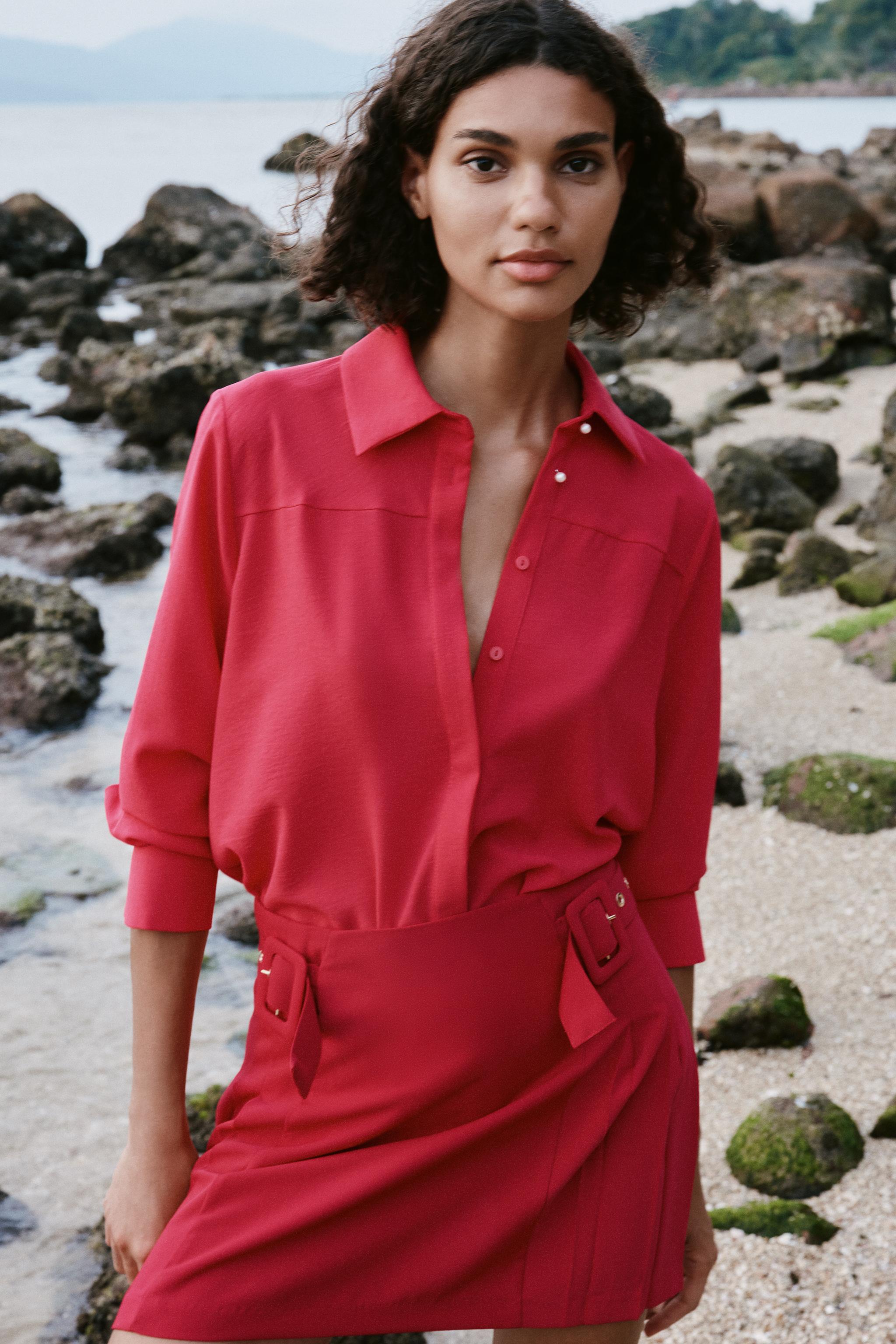 Zara red 2024 shirt dress