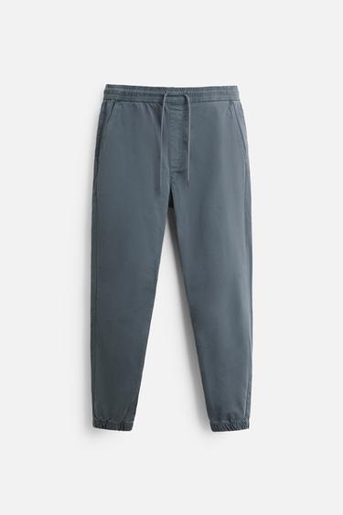 Zara WASHED JOGGER WAIST PANTS - Duck blue