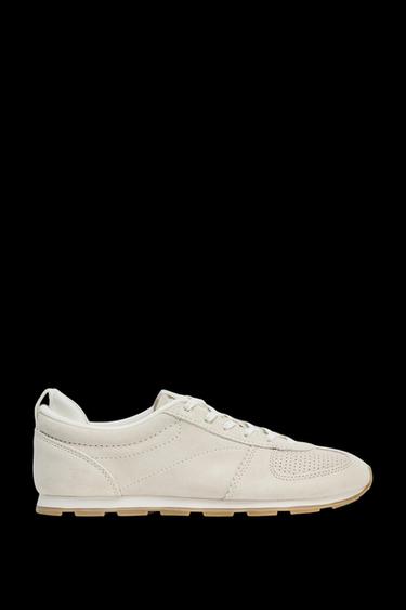 Zara SPLIT LEATHER RUNNING SNEAKERS - Off White - Image 0