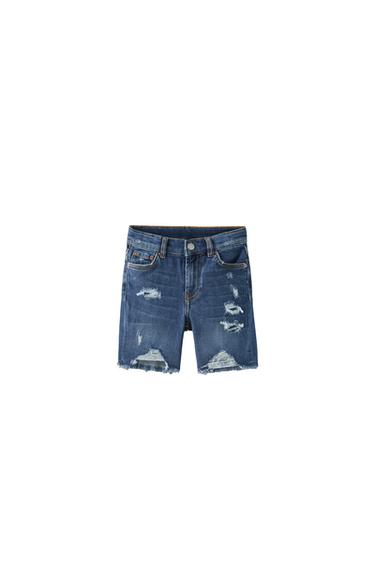 RELAXED FIT RIPPED DENIM SHORTS