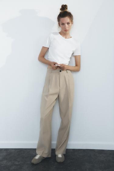 Zara PLEATED PANTS - Beige / Green