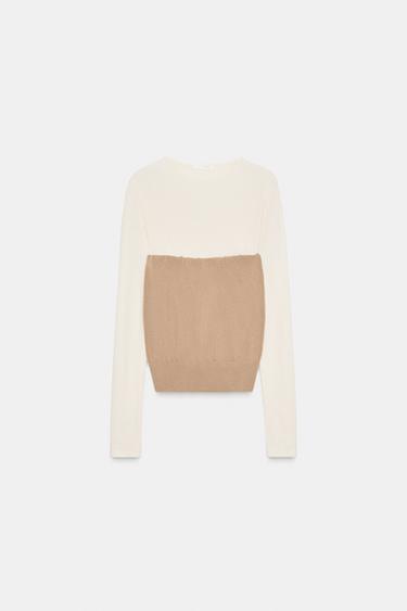 CAMISETA COMBINADA CORSÉ - Camel medio de Zara