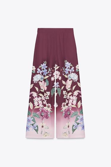 FLORAL PRINT WIDE-LEG TROUSERS - Multicoloured by Zara - Image 4