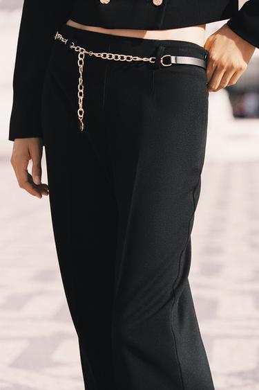 CROPPED TROUSERS WITH CHAIN BELT - Black by Zara