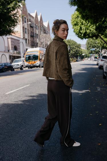 FAUX SUEDE CROPPED JACKET - Khaki by Zara - Image 3