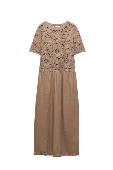 CONTRAST MACRAMÉ KNIT MIDI DRESS