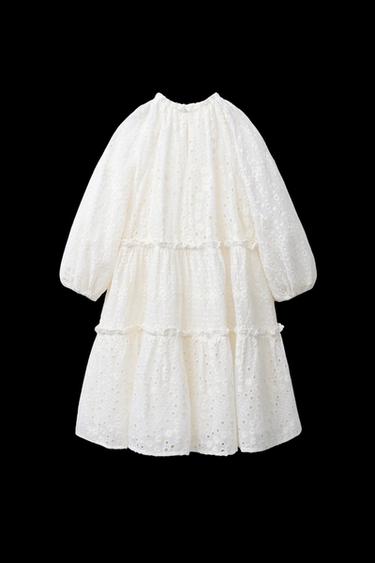 Zara EMBROIDERED FLORAL DRESS - Ecru