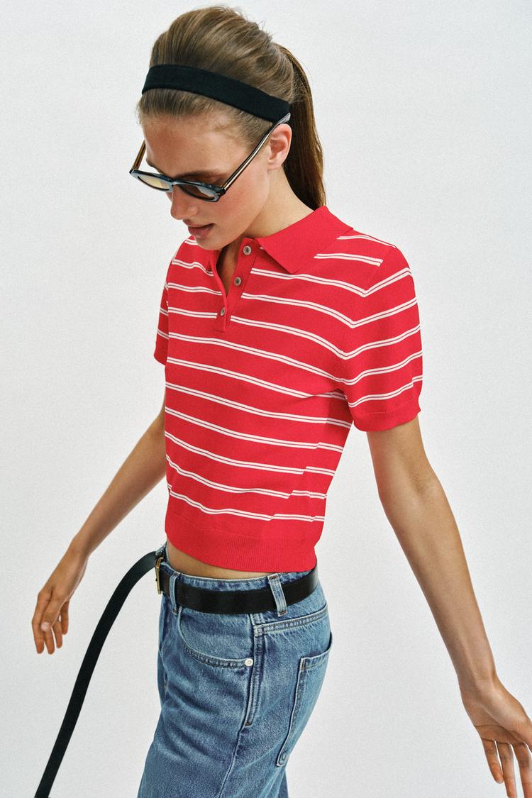 STRIPED SHORT SLEEVE KNIT POLO SHIRT