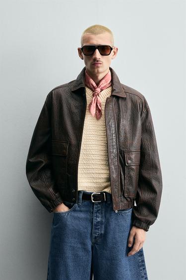 Zara LEATHER POCKET JACKET - Brown