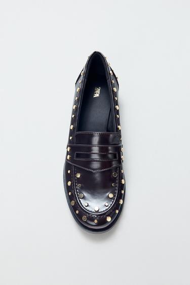 STUD DETAIL LOAFERS - Burgundy Red by Zara
