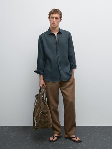 Chemise slim 100 % lin - Bleu canard de Zara - Image 0