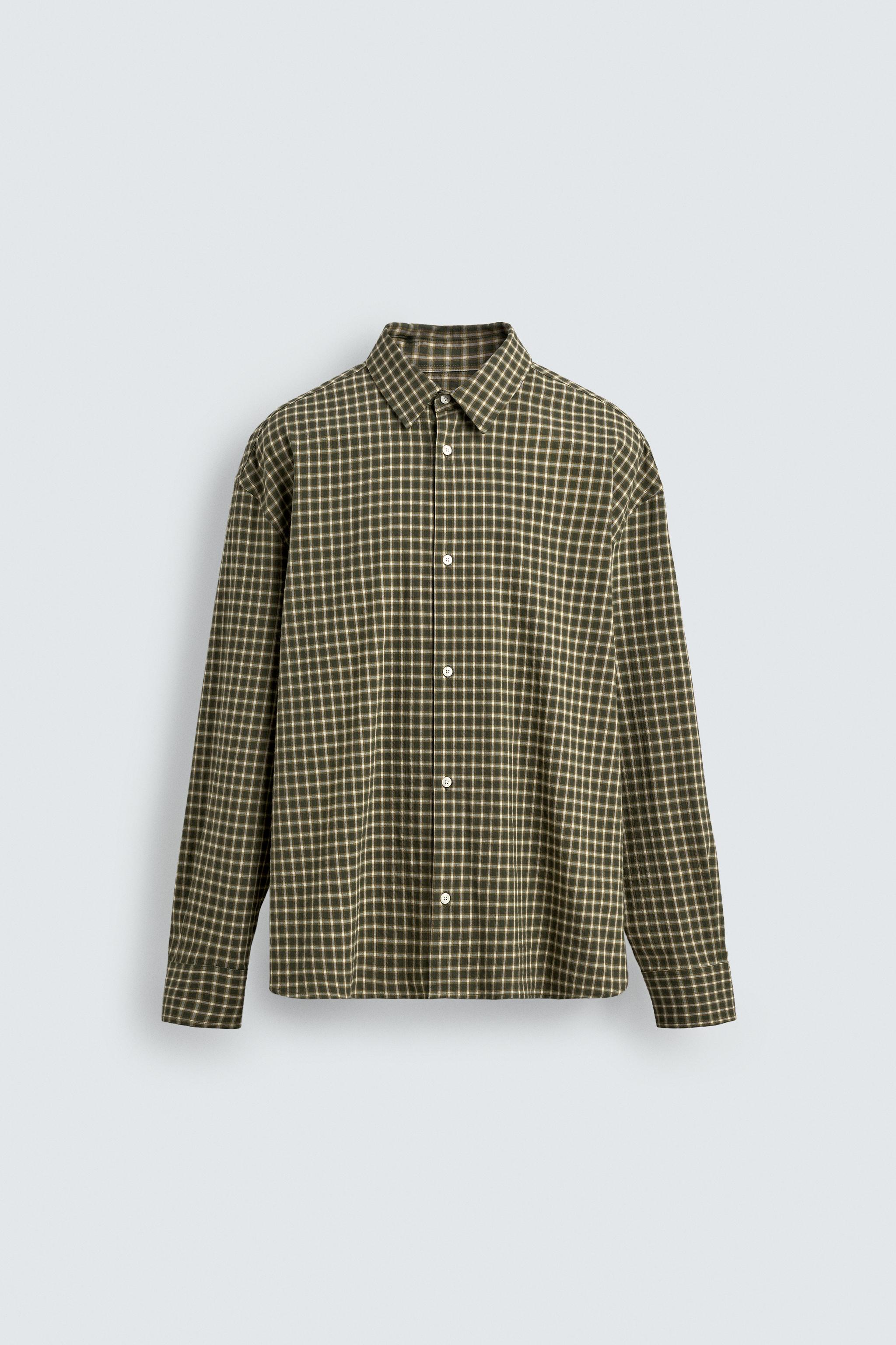 トップス W broadcloth trad check shirt size2 OVY RELAXED FIT CHECK SHIRT - Green | ZARA South Africa