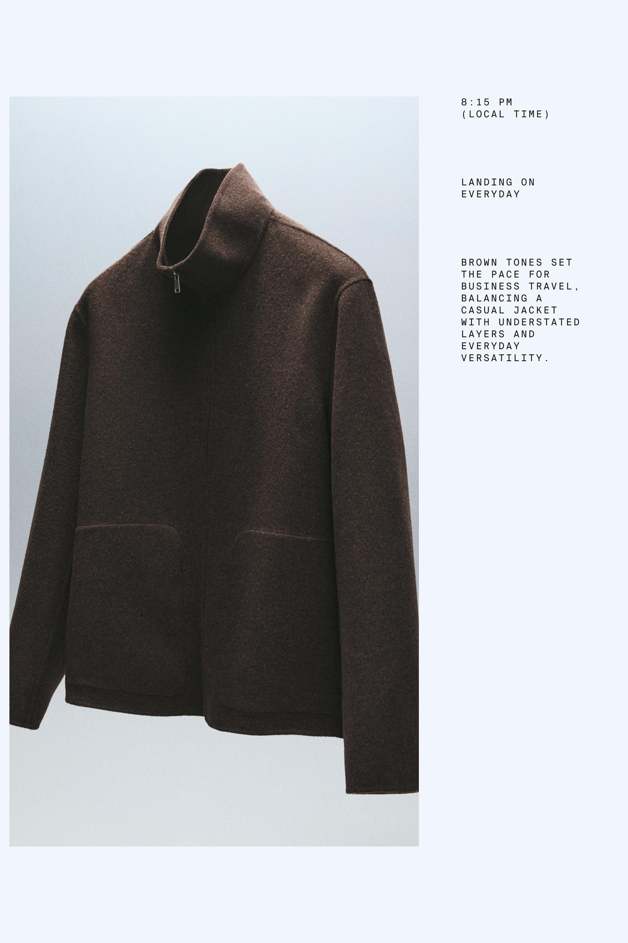 Wool blend double fabric high neck jacket — Mink marl