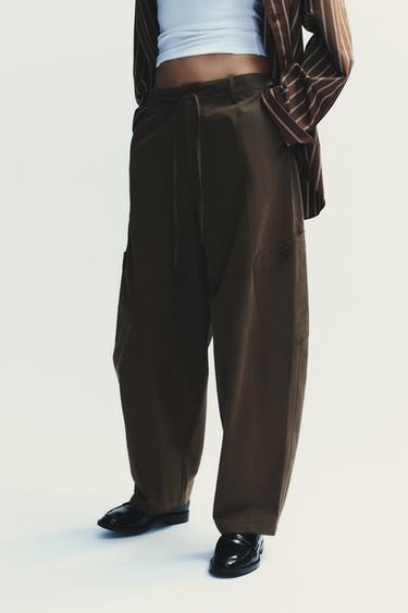 Zara BALLOON CARGO PANTS - Brown