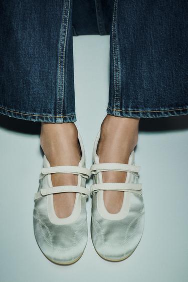 BALLERINES SURPIQÛRES EFFET SATINÉ - Vert de Zara - Image 2