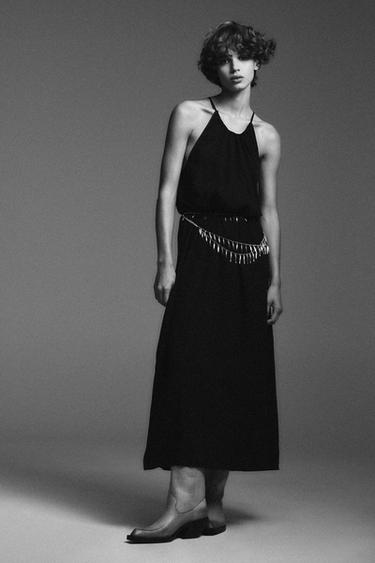Zara GATHERED HALTER DRESS - Black