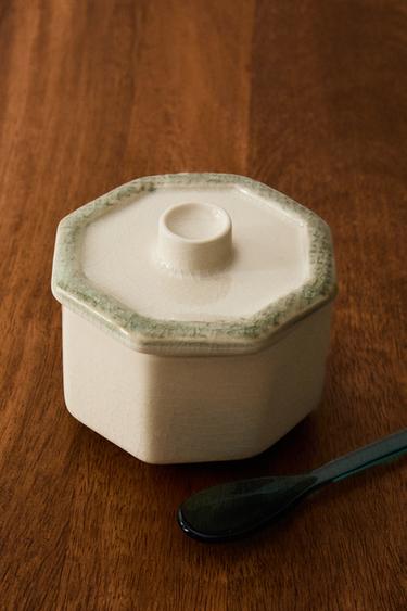 OCTAGONAL CERAMIC SUGAR BOWL WITH LID - Green by Zara - Image 5